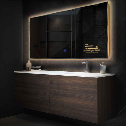 Miroir LED Horizontal | Bouton Tactile | Lumière Blanche Chaude - Reyze Série Motivated Modèle 3