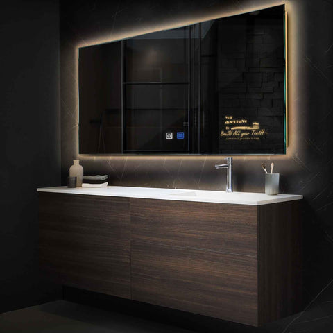 Miroir LED Horizontal | boutons tactiles | Fonction Anti-Buée | Lumière Blanche Chaude - Reyze Série Motivated Modèle 3