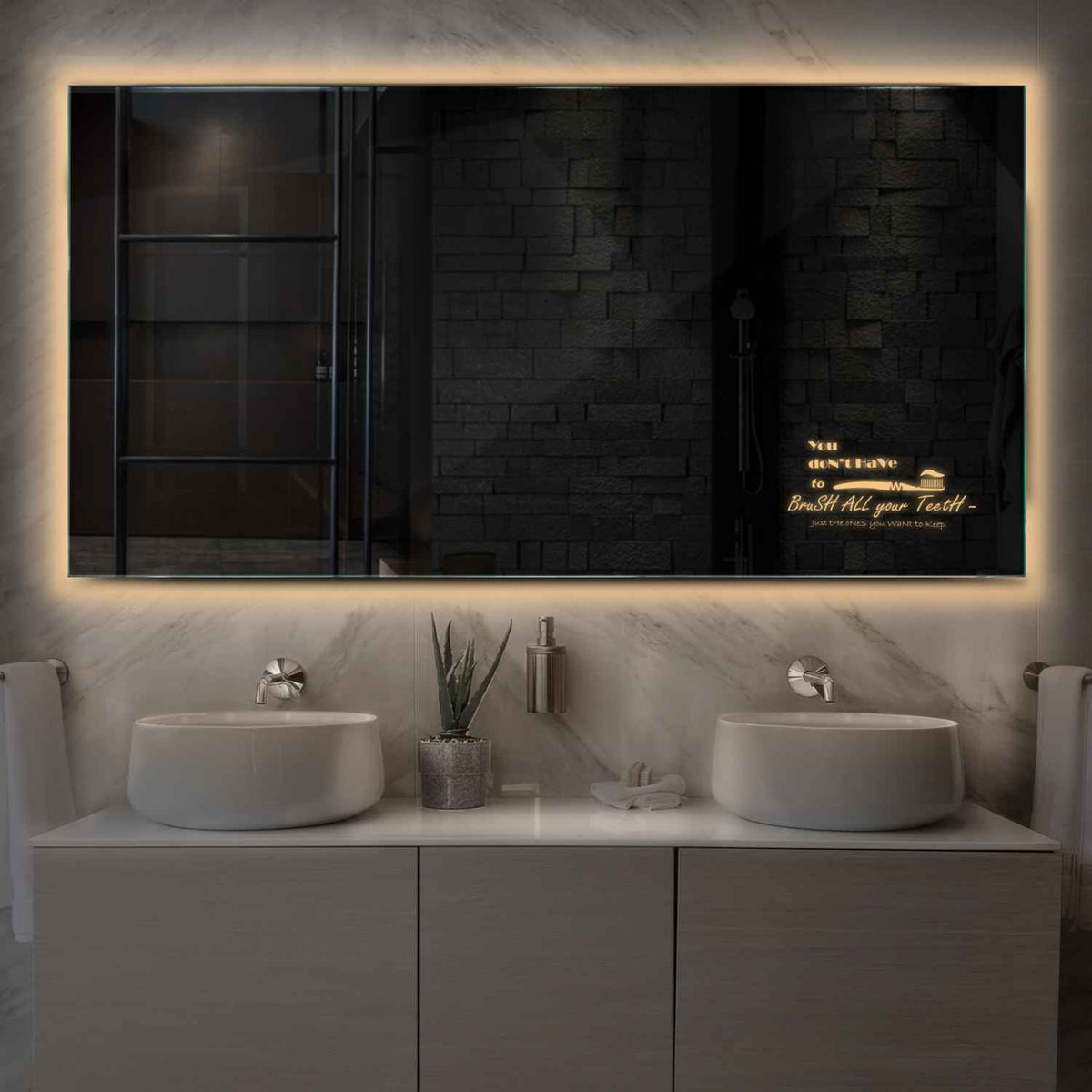 Miroir LED Horizontal | Sans Boutons Tactiles | Lumière Blanche Chaude - Reyze Série Motivated Modèle 3