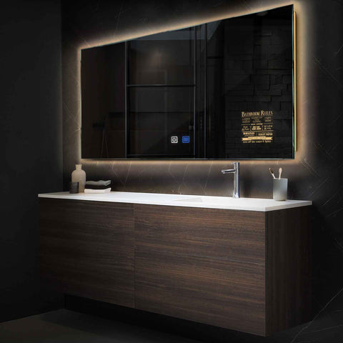 Miroir LED Horizontal | boutons tactiles | Fonction Anti-Buée | Lumière Blanche Chaude - Reyze Série Motivated Modèle 5