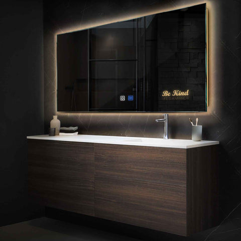 Miroir LED Horizontal | boutons tactiles | Fonction Anti-Buée | Lumière Blanche Chaude - Reyze Série Motivated Modèle 6