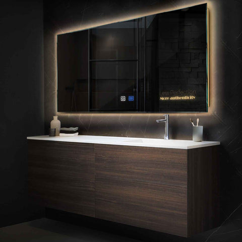 Miroir LED Horizontal | boutons tactiles | Fonction Anti-Buée | Lumière Blanche Chaude - Reyze Série Motivated Modèle 7