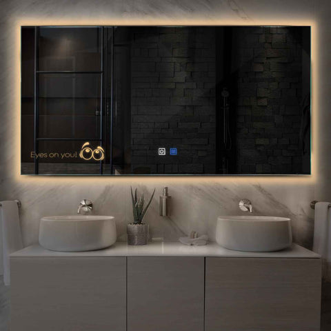 Miroir LED Horizontal | boutons tactiles | Fonction Anti-Buée | Lumière Blanche Chaude - Reyze Série Motivated Modèle 8