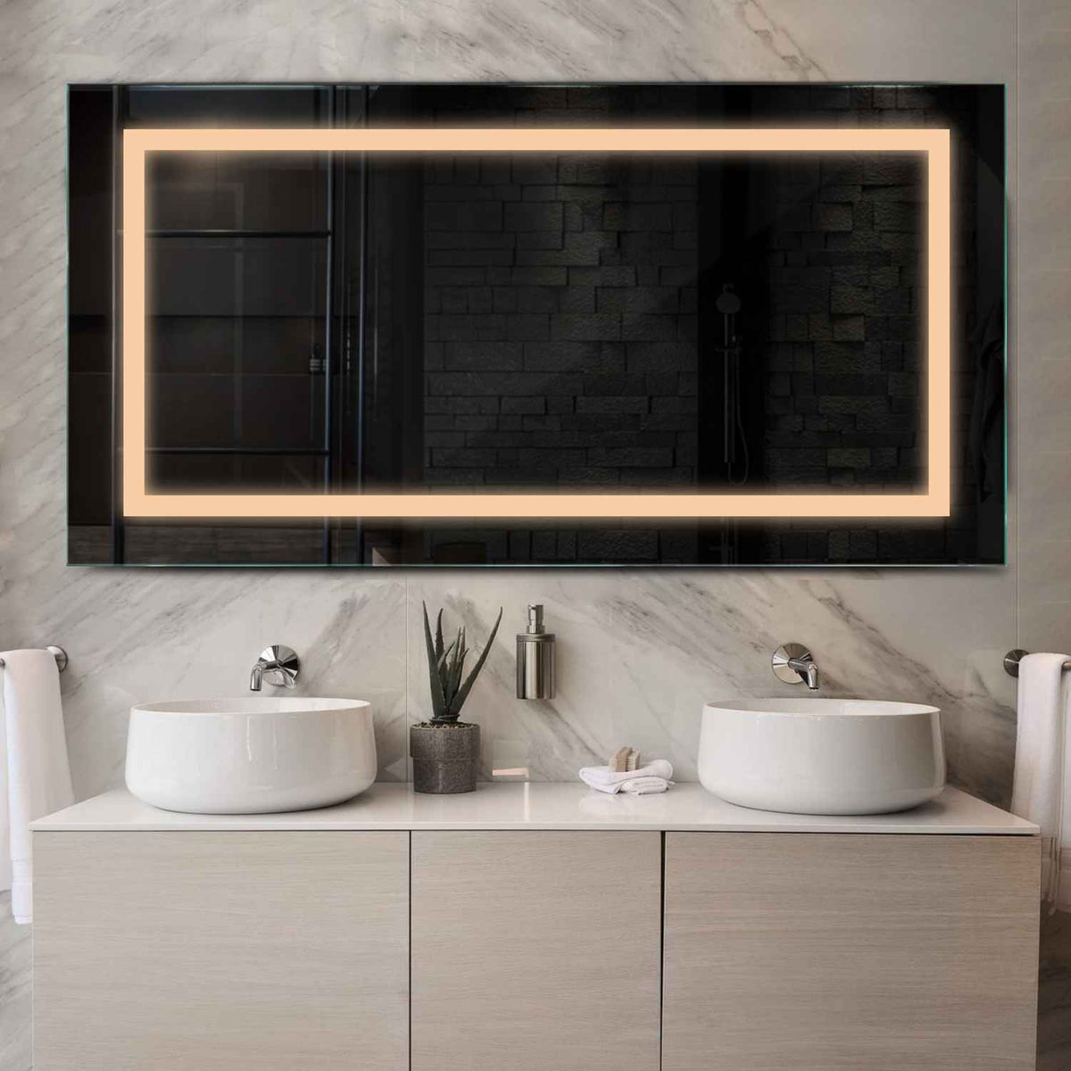 Miroir LED Horizontal | Sans Boutons Tactiles | Lumière Blanche Chaude - Reyze Série Salono Modèle 1