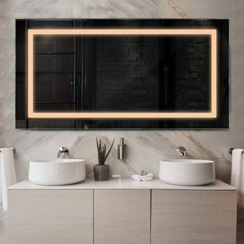 Miroir LED Horizontal | Sans Boutons Tactiles | Lumière Blanche Chaude - Reyze Série Salono Modèle 1