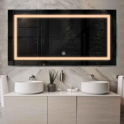 Miroir LED Horizontal | Bouton Tactile | Lumière Blanche Chaude - Reyze Série Salono Modèle 1