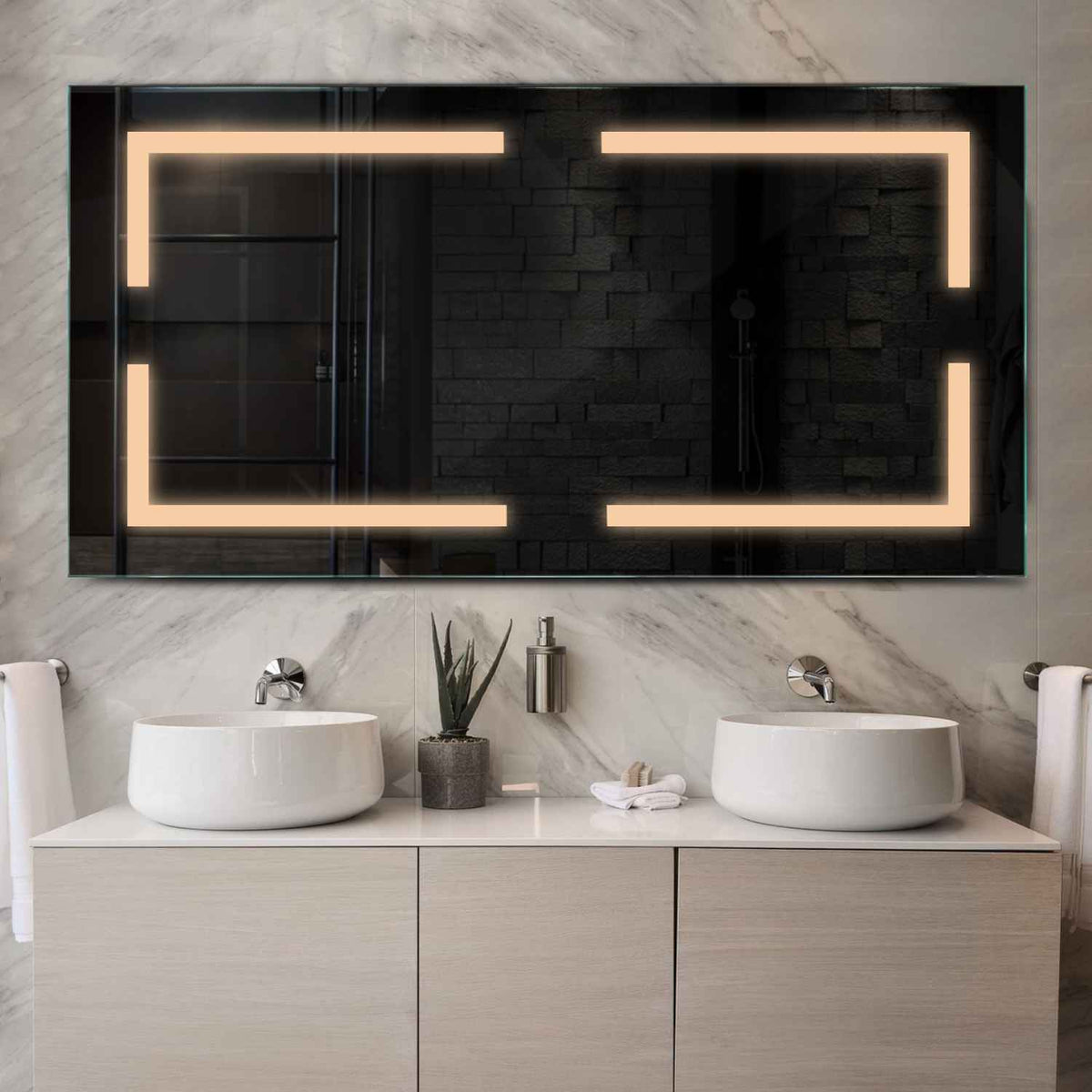 Miroir LED Horizontal | Sans Boutons Tactiles | Lumière Blanche Chaude - Reyze Série Salono Modèle 2