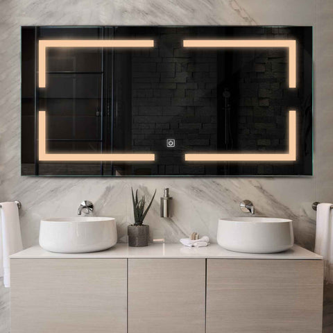 Miroir LED Horizontal | Bouton Tactile | Lumière Blanche Chaude - Reyze Série Salono Modèle 2