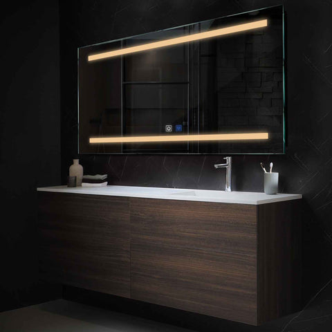 Miroir LED Horizontal | boutons tactiles | Fonction Anti-Buée | Lumière Blanche Chaude - Reyze Série Salono Modèle 4