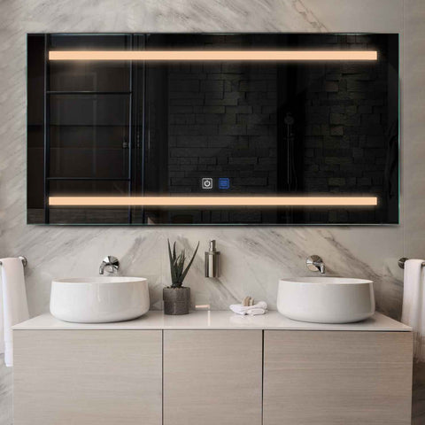 Miroir LED Horizontal | boutons tactiles | Fonction Anti-Buée | Lumière Blanche Chaude - Reyze Série Salono Modèle 4