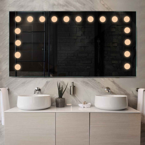 Miroir LED Horizontal | Sans Boutons Tactiles | Lumière Blanche Chaude - Reyze Série Salono Modèle 6