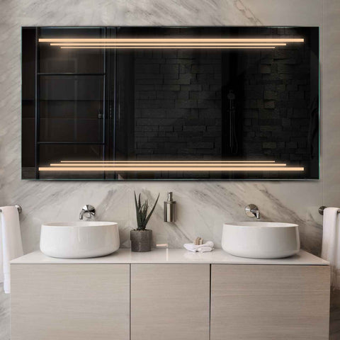 Miroir LED Horizontal | Sans Boutons Tactiles | Lumière Blanche Chaude - Reyze Série Salono Modèle 7