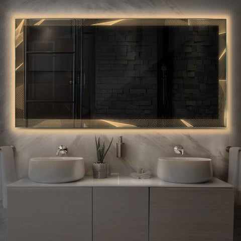 Miroir LED Horizontal | Sans Boutons Tactiles | Lumière Blanche Chaude - Reyze Série Simetria Modèle 2