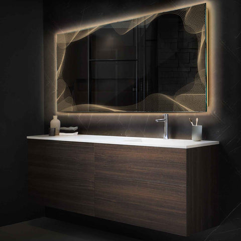 Miroir LED Horizontal | Sans Boutons Tactiles | Lumière Blanche Chaude - Reyze Série Simetria Modèle 3