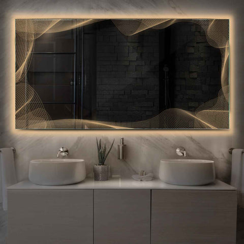 Miroir LED Horizontal | Sans Boutons Tactiles | Lumière Blanche Chaude - Reyze Série Simetria Modèle 3