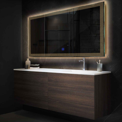 Miroir LED Horizontal | Bouton Tactile | Lumière Blanche Chaude - Reyze Série Simetria Modèle 4