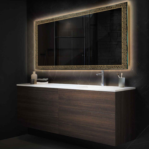Miroir LED Horizontal | Sans Boutons Tactiles | Lumière Blanche Chaude - Reyze Série Simetria Modèle 5