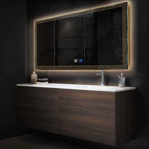 Miroir LED Horizontal | boutons tactiles | Fonction Anti-Buée | Lumière Blanche Chaude - Reyze Série Simetria Modèle 6