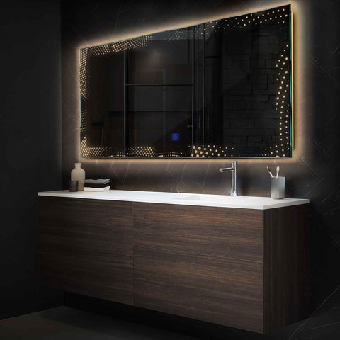 Miroir LED Horizontal | Bouton Tactile | Lumière Blanche Chaude - Reyze Série Simetria Modèle 8