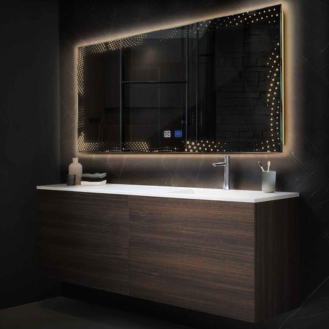 Miroir LED Horizontal | boutons tactiles | Fonction Anti-Buée | Lumière Blanche Chaude - Reyze Série Simetria Modèle 8