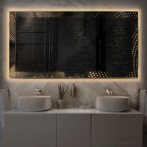 Miroir LED Horizontal | Sans Boutons Tactiles | Lumière Blanche Chaude - Reyze Série Simetria Modèle 8