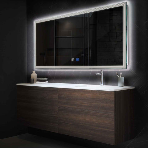 Miroir LED Horizontal | boutons tactiles | Fonction Anti-Buée | Lumière blanche neutre - Reyze Série Edge Modèle 1