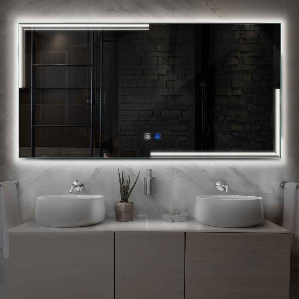 Miroir LED Horizontal | boutons tactiles | Fonction Anti-Buée | Lumière blanche neutre - Reyze Série Edge Modèle 2