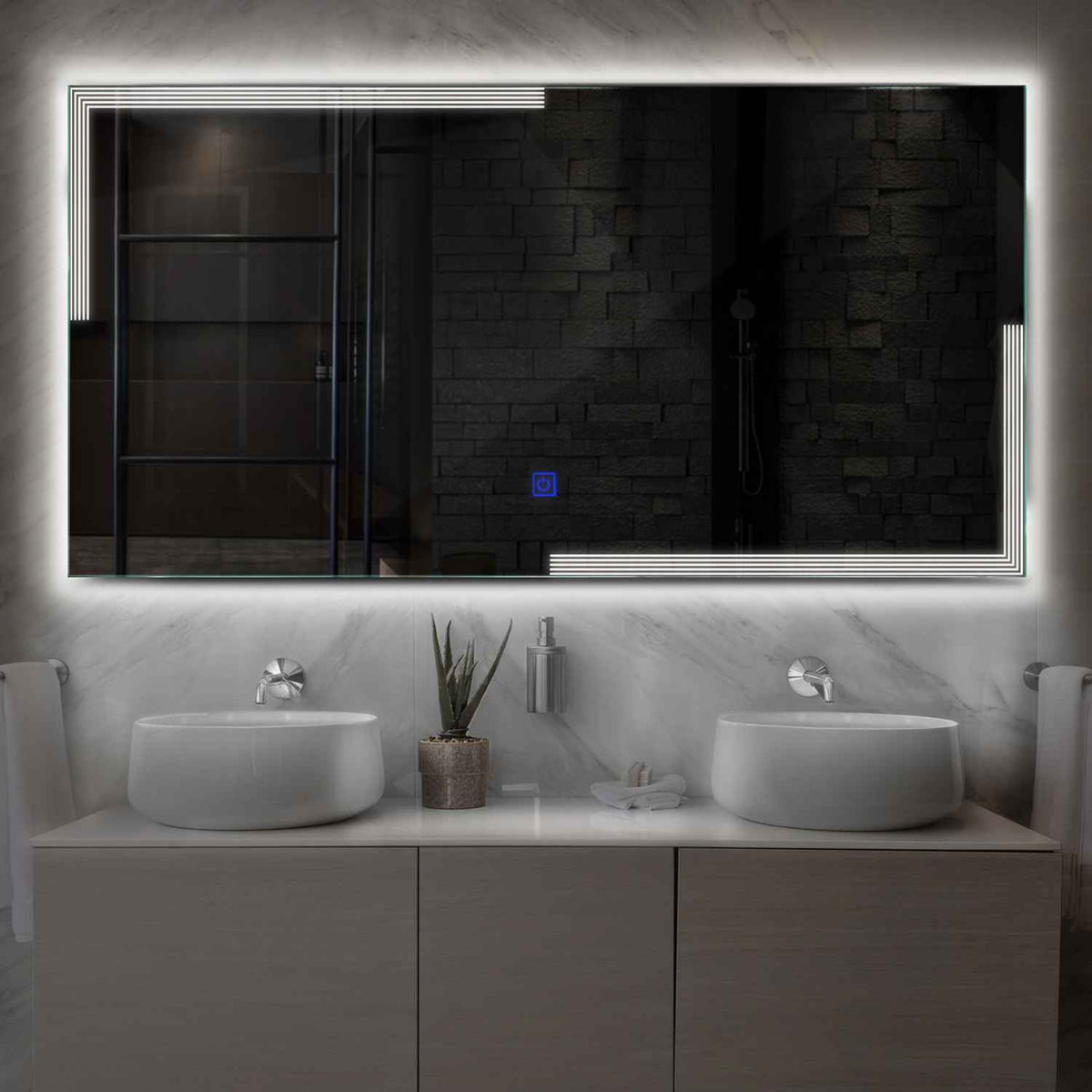 Miroir LED Horizontal | Bouton Tactile | Lumière blanche neutre - Reyze Série Edge Modèle 2