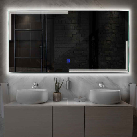 Miroir LED Horizontal | Bouton Tactile | Lumière blanche neutre - Reyze Série Edge Modèle 2