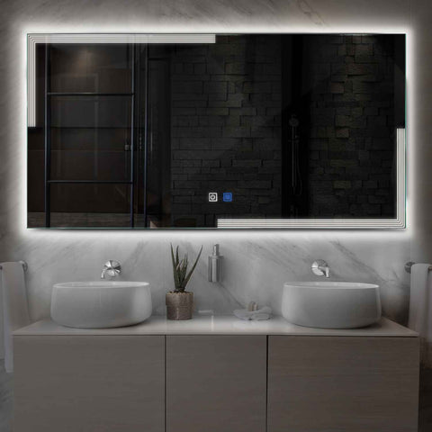 Miroir LED Horizontal | boutons tactiles | Fonction Anti-Buée | Lumière blanche neutre - Reyze Série Edge Modèle 2