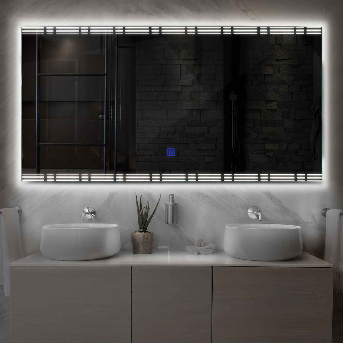Miroir LED Horizontal | Bouton Tactile | Lumière blanche neutre - Reyze Série Edge Modèle 3