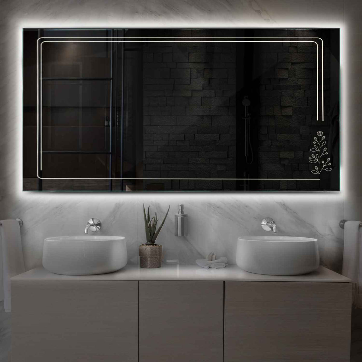Miroir LED Horizontal | Sans Boutons Tactiles | Lumière blanche neutre - Reyze Série Good Vibes Modèle 3