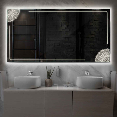 Miroir LED Horizontal | Sans Boutons Tactiles | Lumière blanche neutre - Reyze Série Good Vibes Modèle 7
