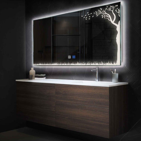 Miroir LED Horizontal | boutons tactiles | Fonction Anti-Buée | Lumière blanche neutre - Reyze Série Good Vibes Modèle 8