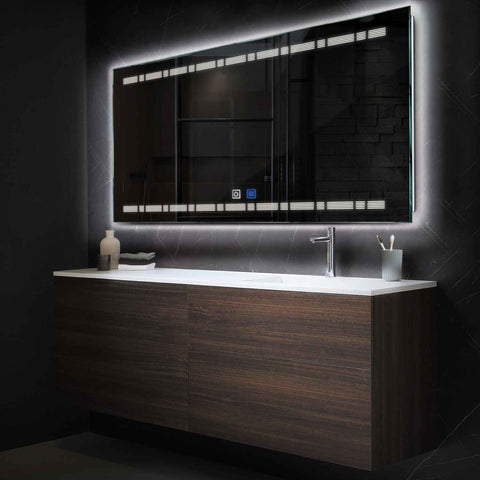 Miroir LED Horizontal | boutons tactiles | Fonction Anti-Buée | Lumière blanche neutre - Reyze Série Minimal Modèle 3