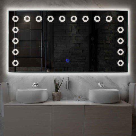 Miroir LED Horizontal | Bouton Tactile | Lumière blanche neutre - Reyze Série Minimal Modèle 4