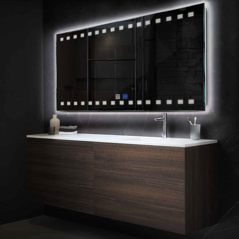 Miroir LED Horizontal | boutons tactiles | Fonction Anti-Buée | Lumière blanche neutre - Reyze Série Minimal Modèle 6
