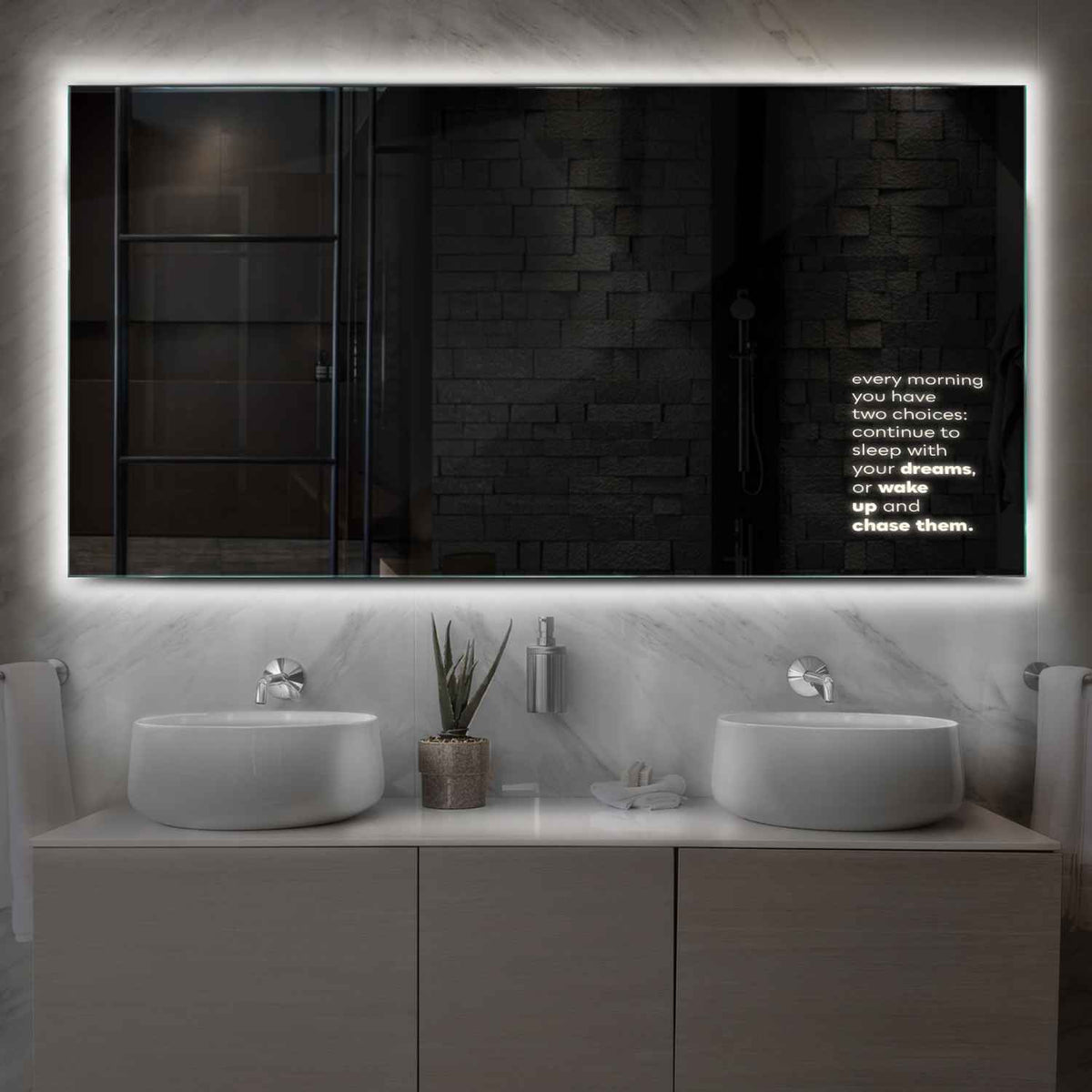 Miroir LED Horizontal | Sans Boutons Tactiles | Lumière blanche neutre - Reyze Série Motivated Modèle 2