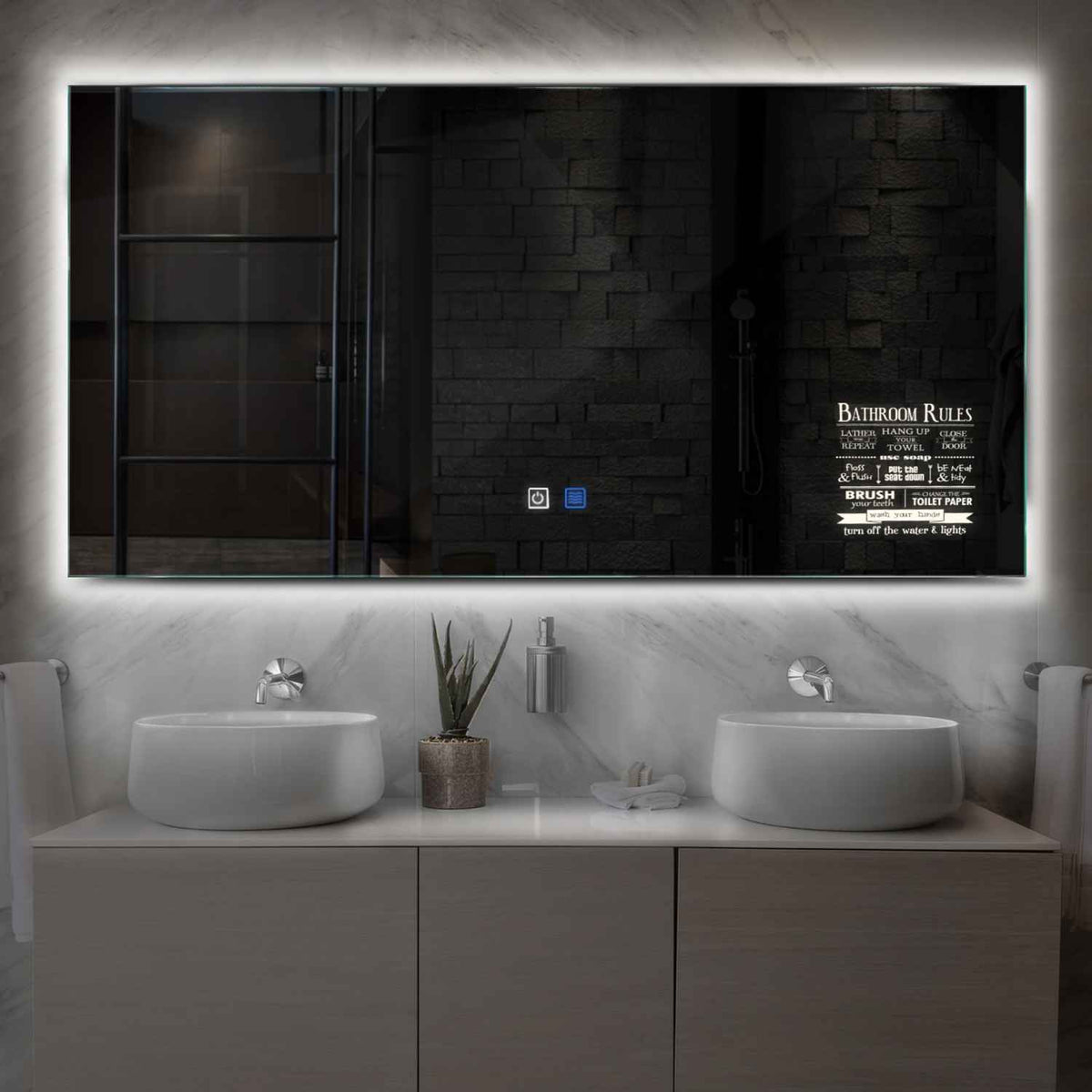 Miroir LED Horizontal | boutons tactiles | Fonction Anti-Buée | Lumière blanche neutre - Reyze Série Motivated Modèle 5