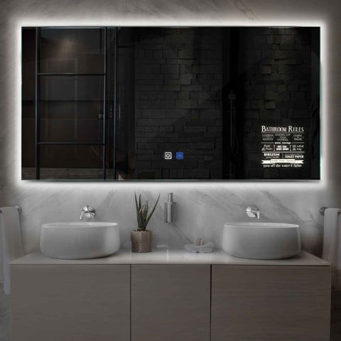 Miroir LED Horizontal | boutons tactiles | Fonction Anti-Buée | Lumière blanche neutre - Reyze Série Motivated Modèle 5
