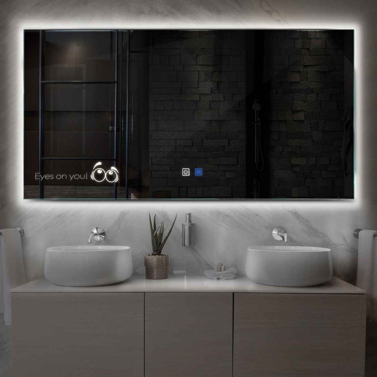 Miroir LED Horizontal | boutons tactiles | Fonction Anti-Buée | Lumière blanche neutre - Reyze Série Motivated Modèle 8