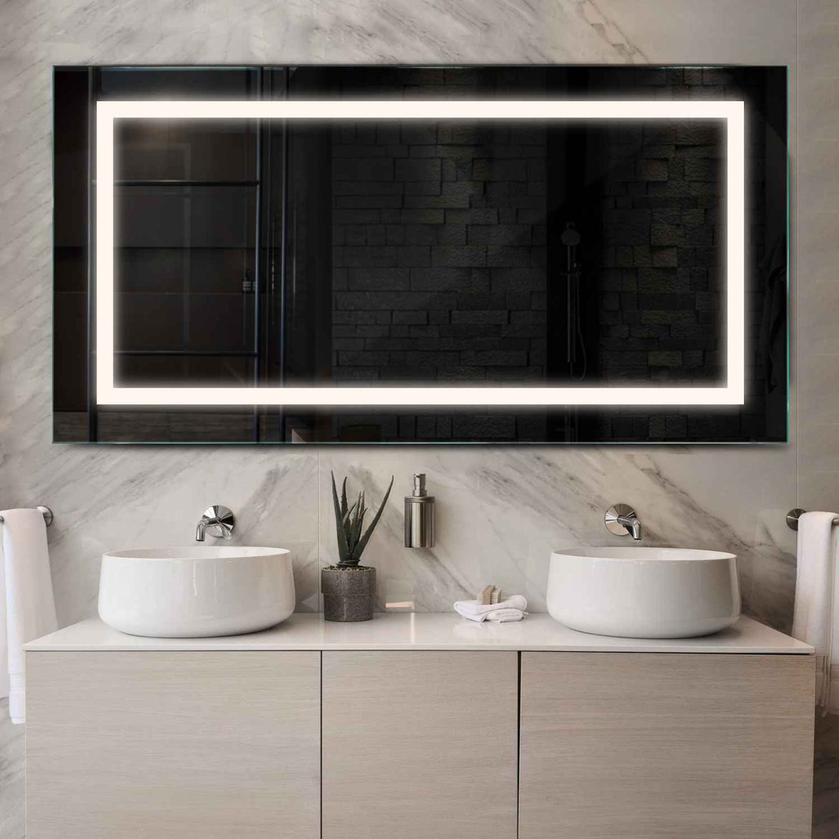 Miroir LED Horizontal | Sans Boutons Tactiles | Lumière blanche neutre - Reyze Série Salono Modèle 1