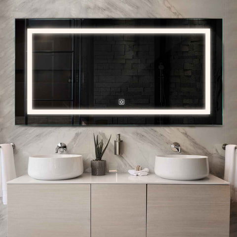 Miroir LED Horizontal | Bouton Tactile | Lumière blanche neutre - Reyze Série Salono Modèle 1