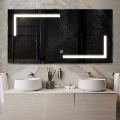 Miroir LED Horizontal | Bouton Tactile | Lumière blanche neutre - Reyze Série Salono Modèle 3