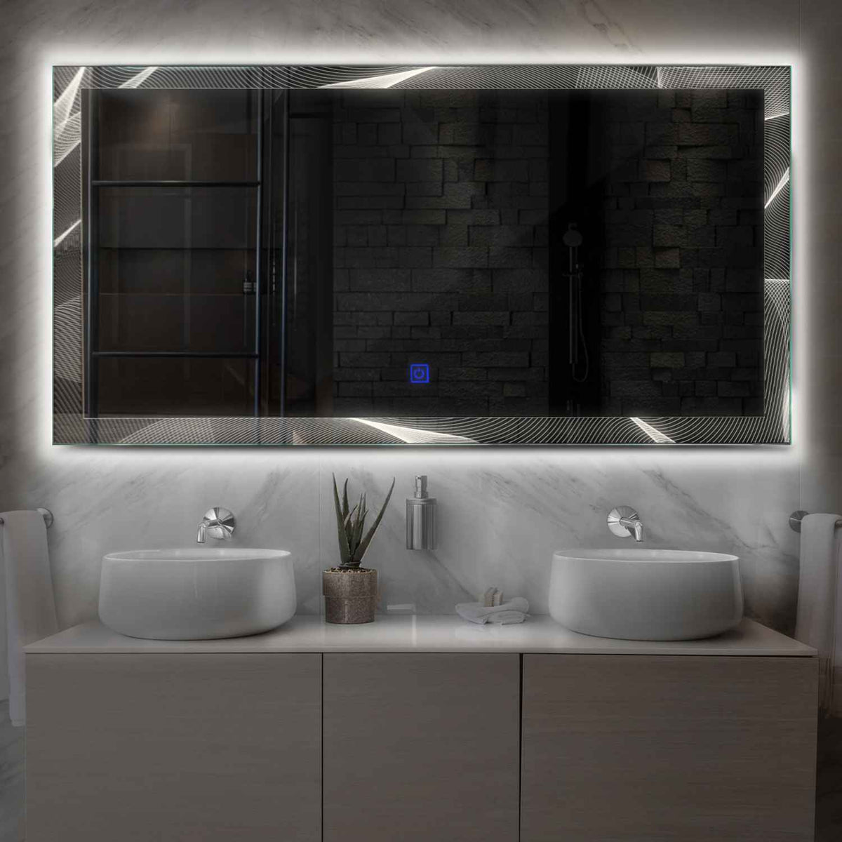 Miroir LED Horizontal | Bouton Tactile | Lumière blanche neutre - Reyze Série Simetria Modèle 2