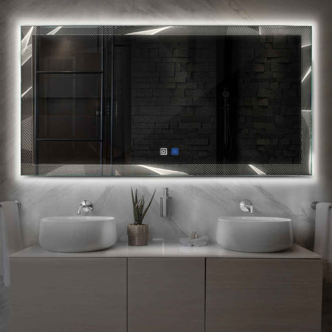 Miroir LED Horizontal | boutons tactiles | Fonction Anti-Buée | Lumière blanche neutre - Reyze Série Simetria Modèle 2