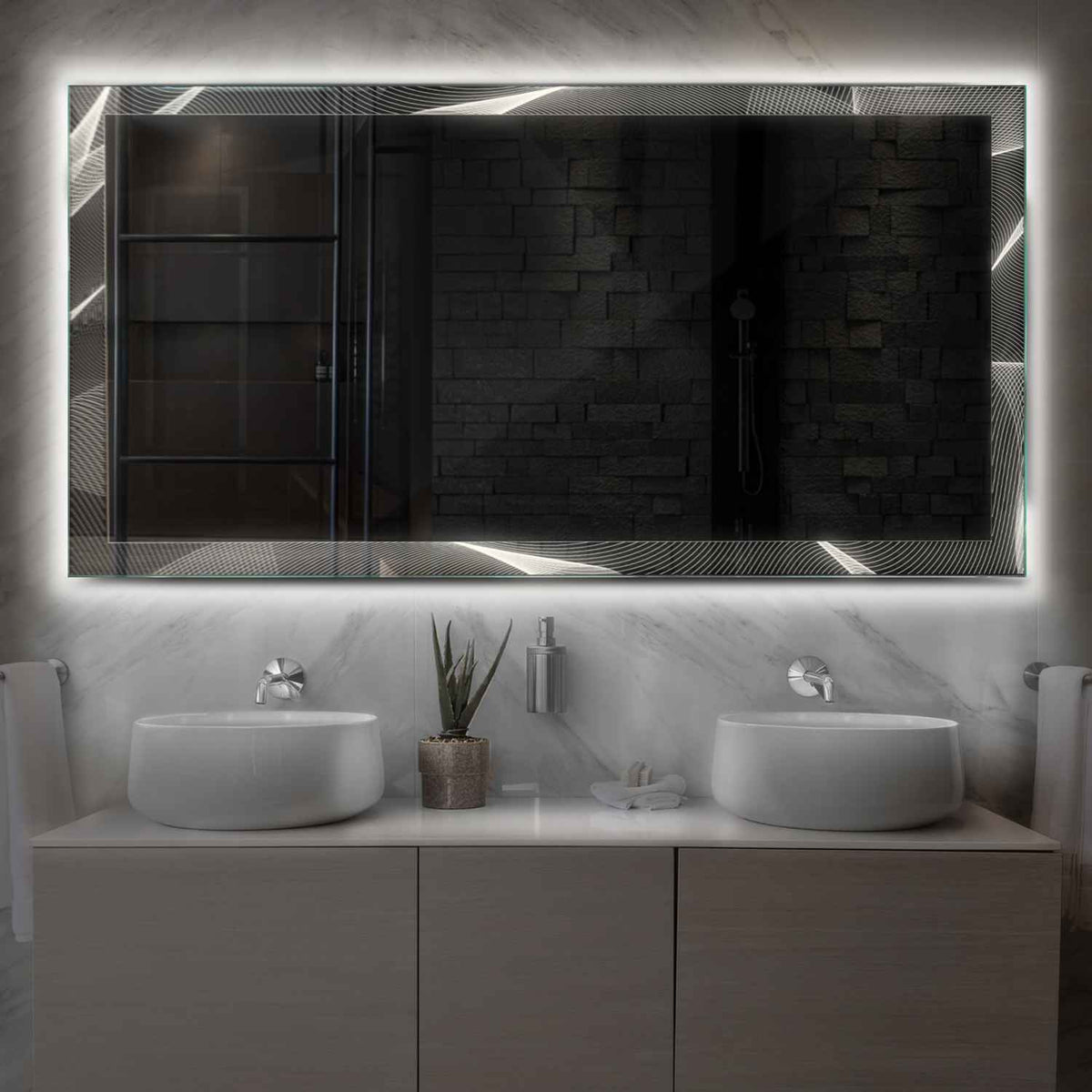 Miroir LED Horizontal | Sans Boutons Tactiles | Lumière blanche neutre - Reyze Série Simetria Modèle 2