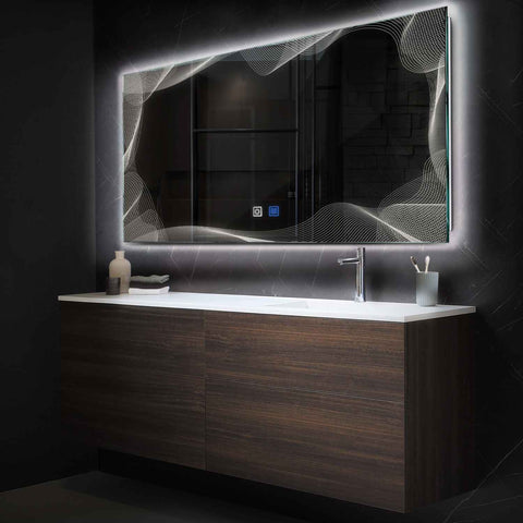 Miroir LED Horizontal | boutons tactiles | Fonction Anti-Buée | Lumière blanche neutre - Reyze Série Simetria Modèle 3