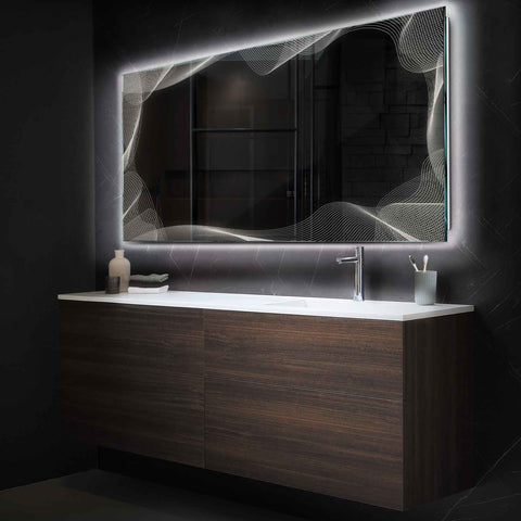 Miroir LED Horizontal | Sans Boutons Tactiles | Lumière blanche neutre - Reyze Série Simetria Modèle 3
