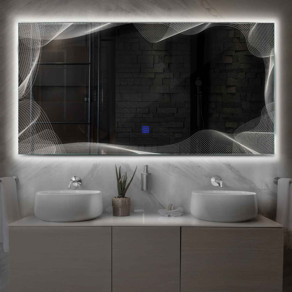 Miroir LED Horizontal | Bouton Tactile | Lumière blanche neutre - Reyze Série Simetria Modèle 3